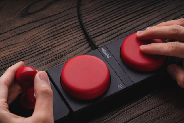 The joystick and mega-size buttons seemed more appropriate for 8BitDo's <a href="https://arstechnica.com/gadgets/2023/07/nes-nostalgia-at-your-fingertips-100-mechanical-keyboard-honors-80s-console/">NES-inspired keyboard</a>.