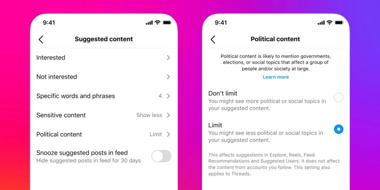 Instagram settings for political content 760x380