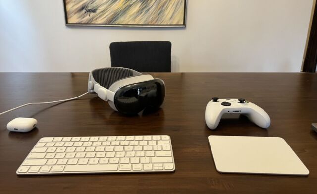 You can use the headset with a Bluetooth keyboard or trackpad.