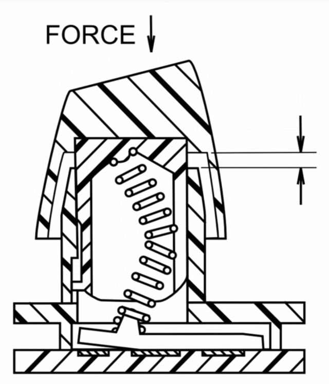A diagram of a Model F buckling spring switch.
