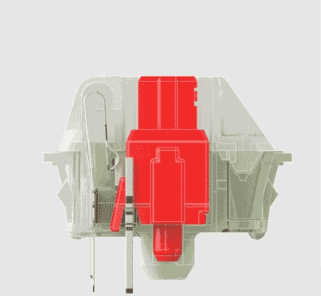 A depiction of a Cherry MX Red switch in its static position.