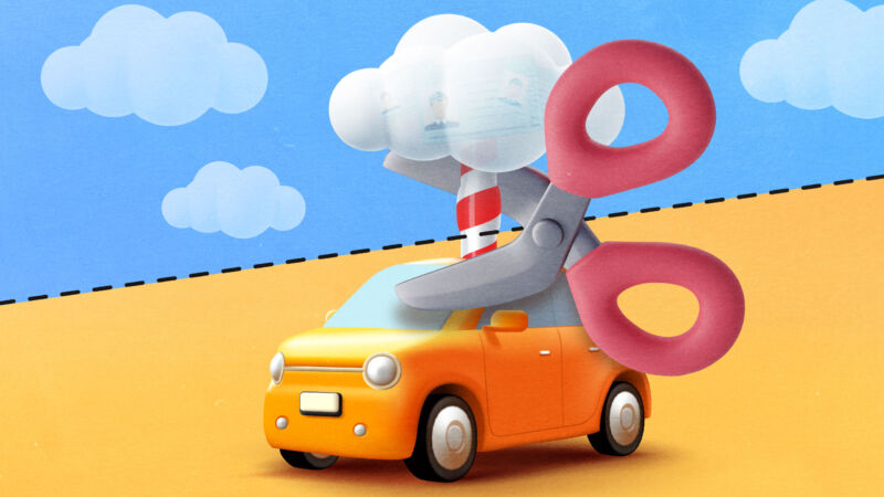Scissors cut off a stream of data from a toy car to a cloud
