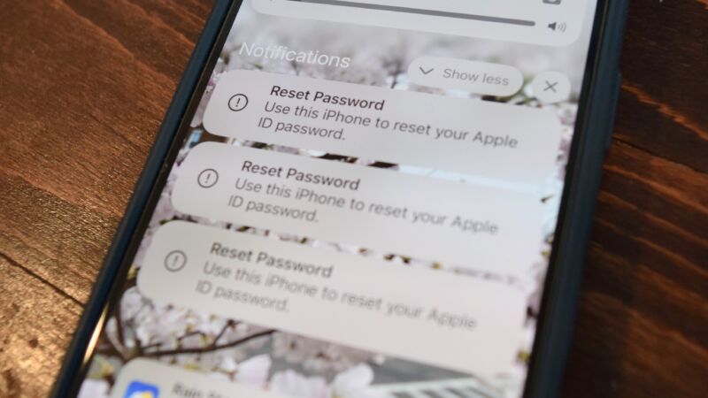 iPhone showing three password reset prompts