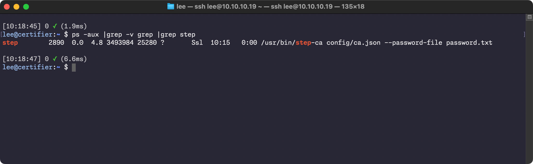 screenshot of ps command output