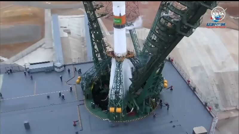Within minutes of Thursday's scrub, technicians were on the pad in Baikonur with the fully fueled rocket.