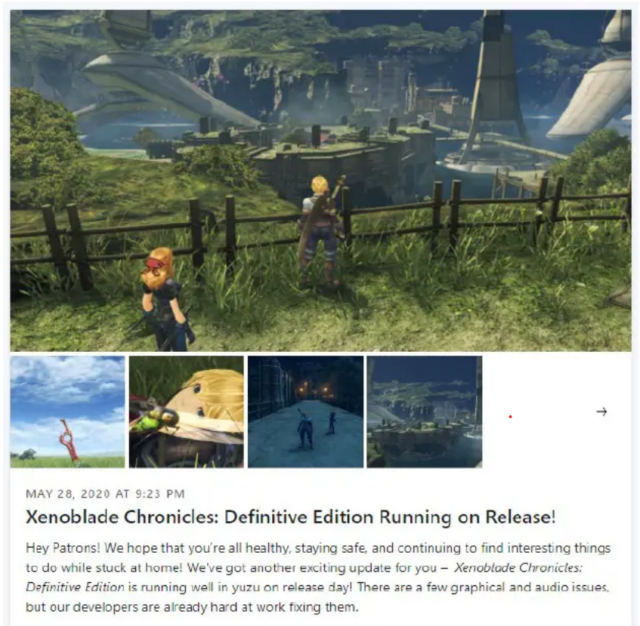 In a blog post cited in Nintendo's lawsuit, the Yuzu developers discuss compatibility with a leaked copy of <em>Xenoblade Chronicles</em> the day before its release.