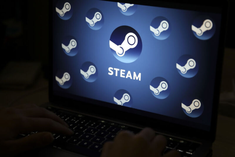 Steam logo on a computer