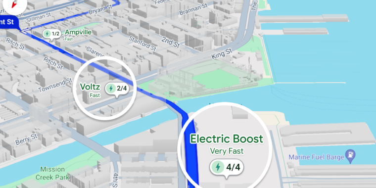 photo of EV charging update in Google Maps includes “AI-powered” station info image