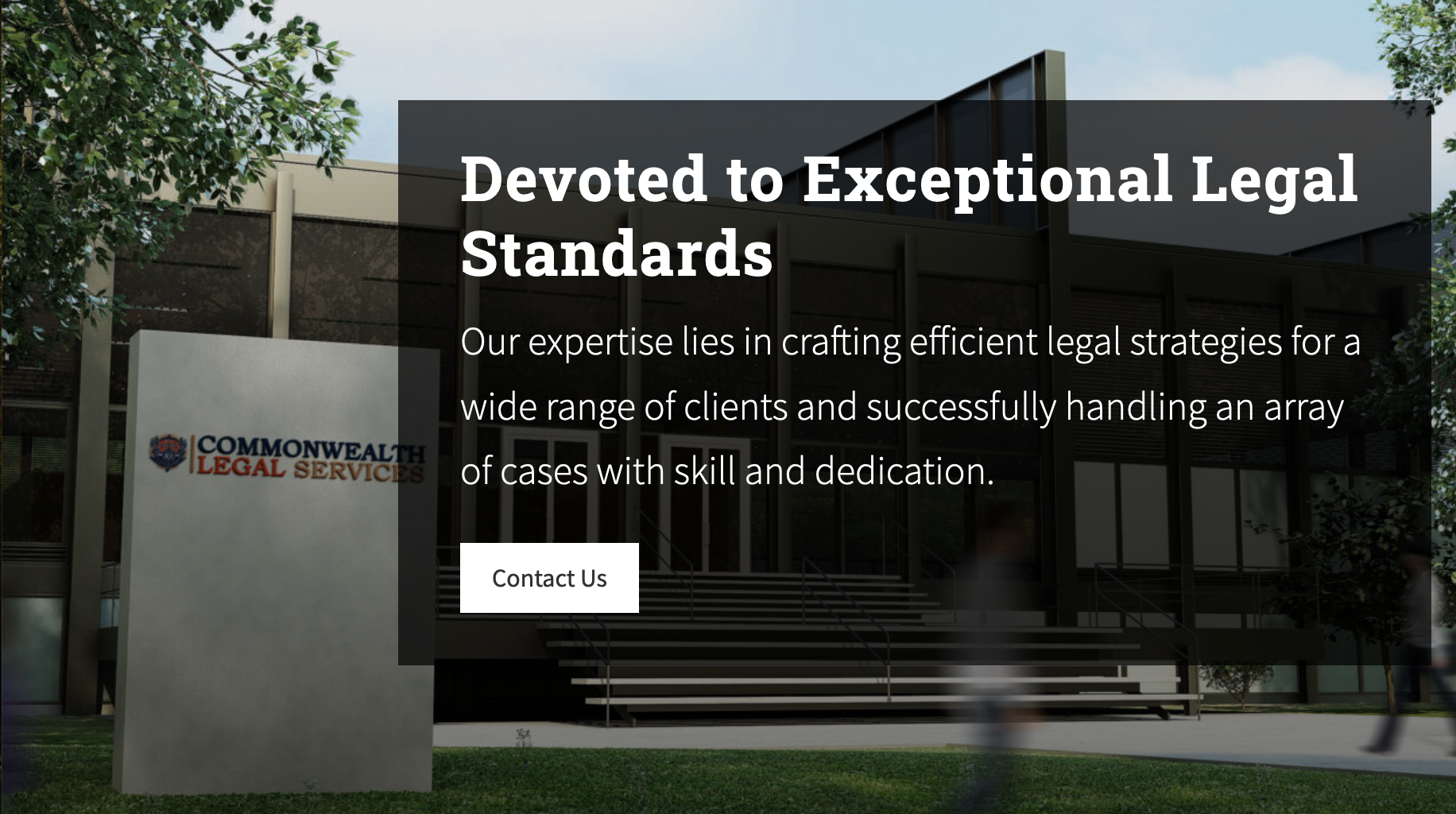 A slice of the website for Commonwealth Legal Services, with every word of that phrase, including "for," called into question.