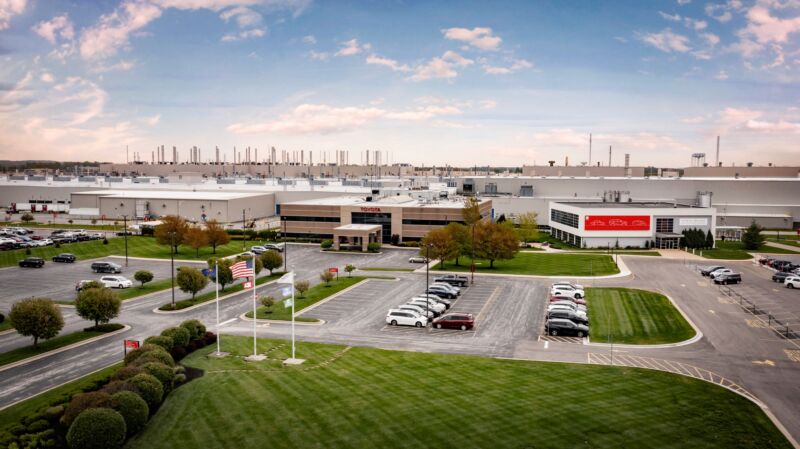 An aerial photo of the Toyota factory in Indiana