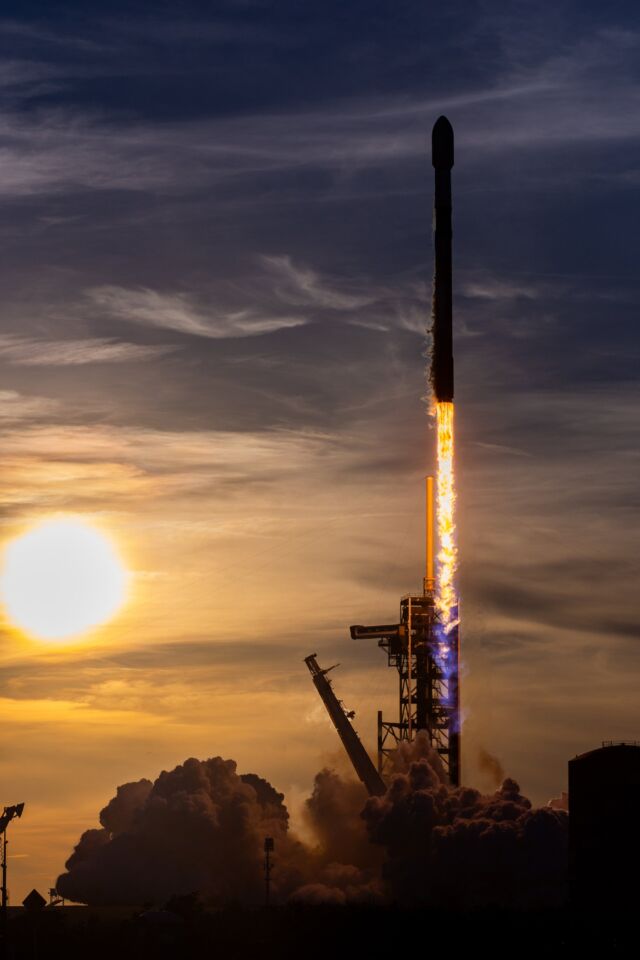 A SpaceX Falcon 9 rocket lifts off Sunday, April 7, on the Bandwagon 1 rideshare mission.