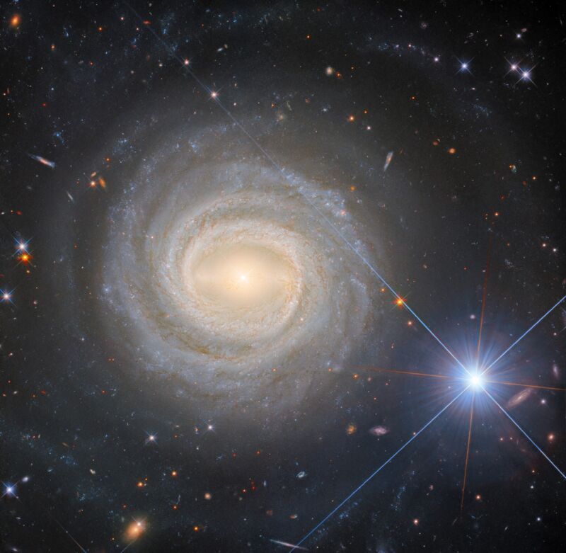 This image from the NASA/ESA Hubble Space Telescope features NGC 3783, a bright barred spiral galaxy about 130 million light-years from Earth.