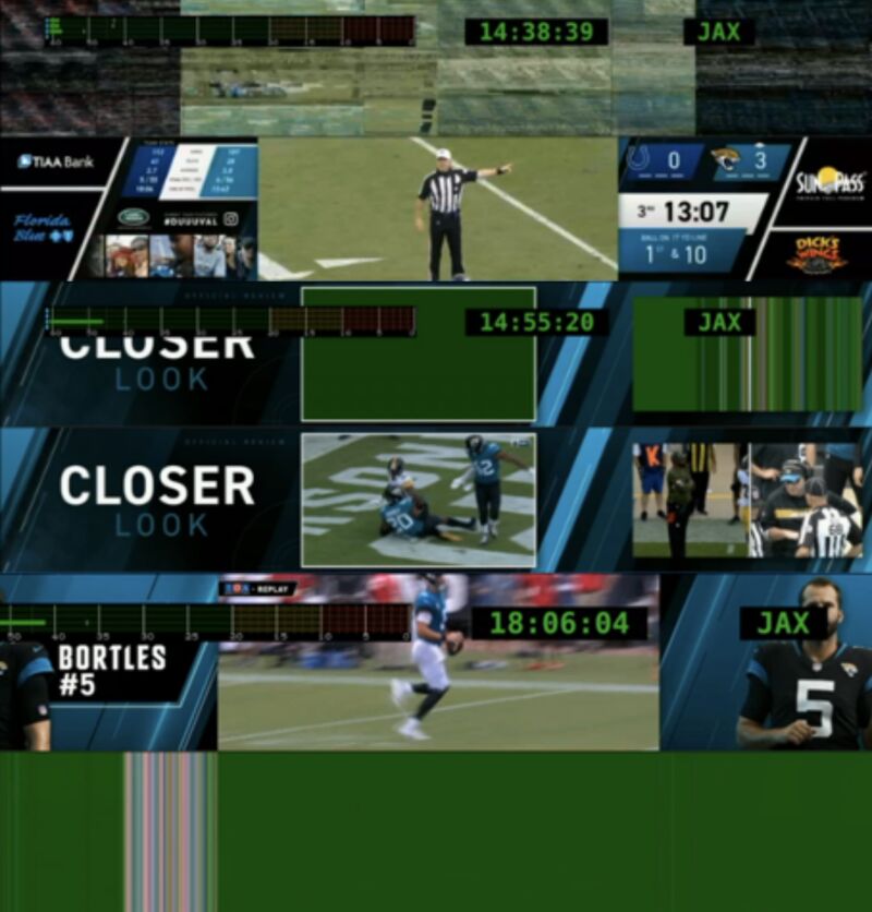 Three examples of the video screen tampering.