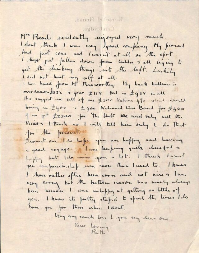 Last page of a letter from Ruth Mallory to George Mallory, March 3, 1924.