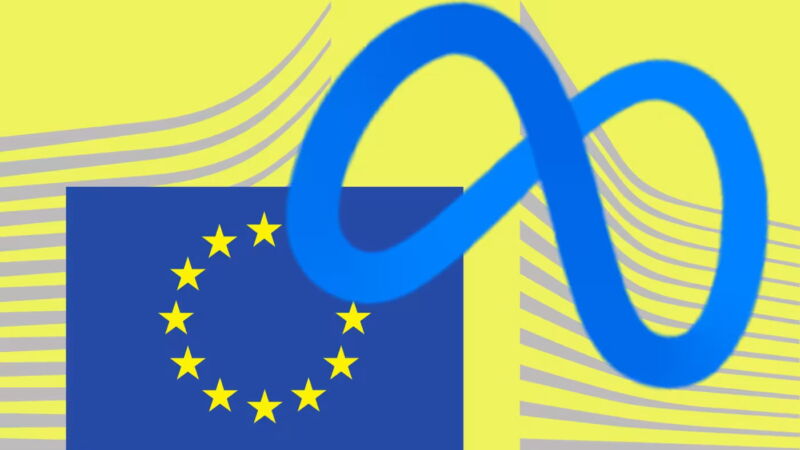 Montaje de la bandera de la UE y el logotipo de Meta.