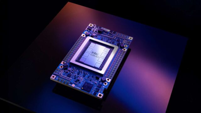 An Intel handout photo of the Gaudi 3 AI accelerator.