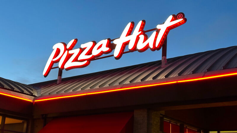 A pizza hut sign in London, England.