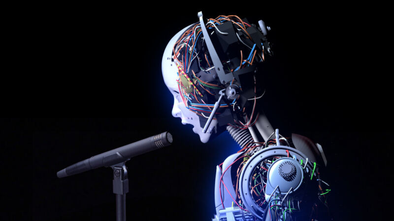 Illustration of a robot singing.