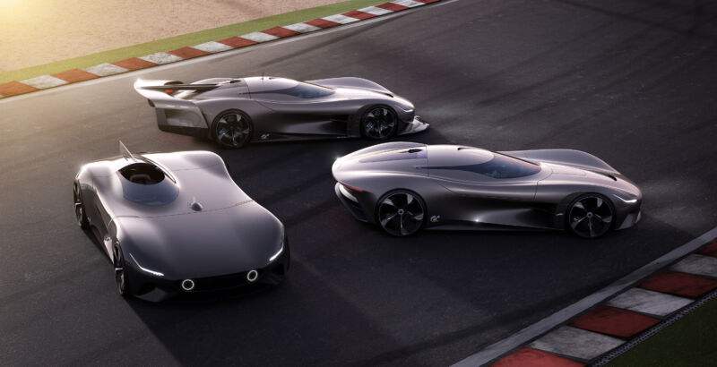 A rendering of three futuristic coupes