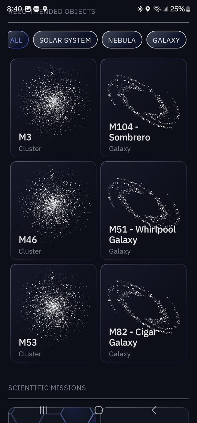 An iPhone app screenshot showing information on specific galaxies