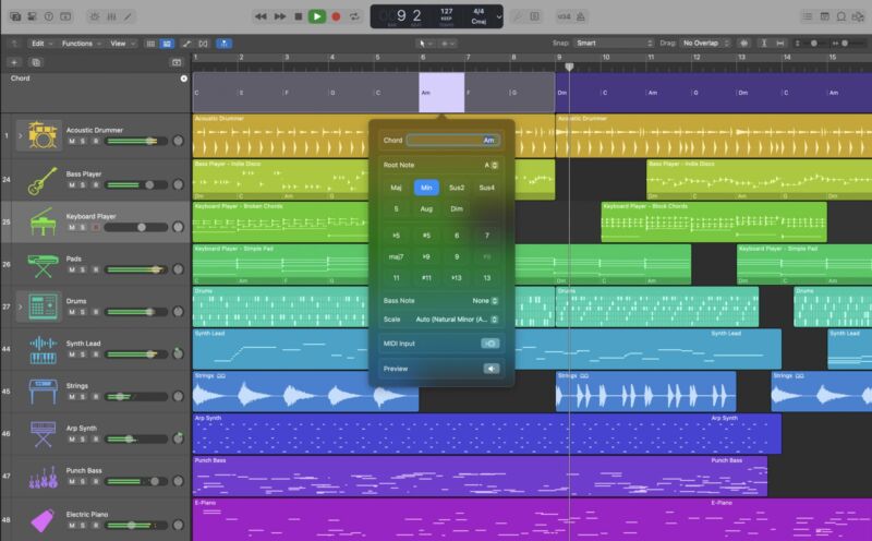 Noua funcție Chord Track.