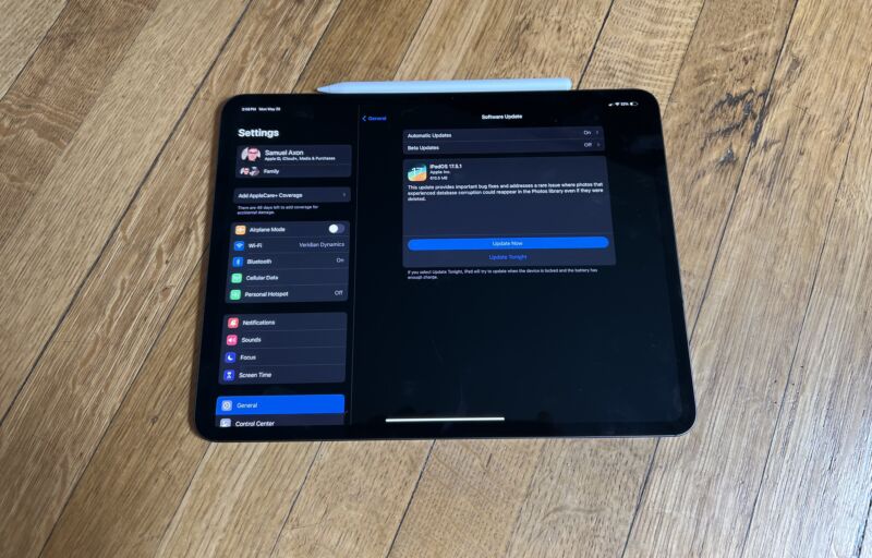 iPadOS 17.5.1 listo para instalar en un iPad Pro.