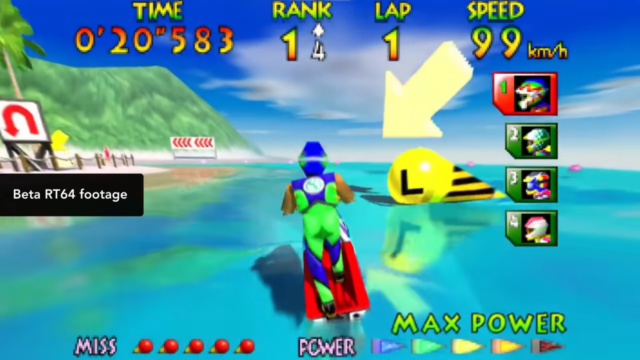 An early beta of the RT64 renderer shows how ray-tracing shadows and reflections might look in a port of <em>Wave Race 64</em>.