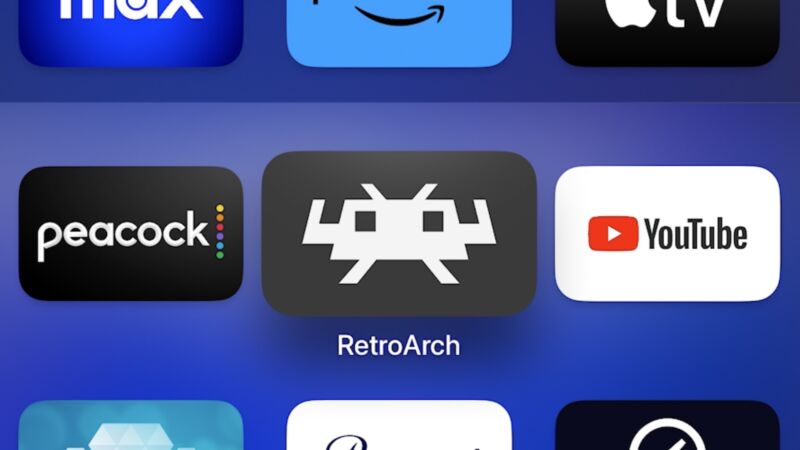The RetroArch app installed in tvOS.