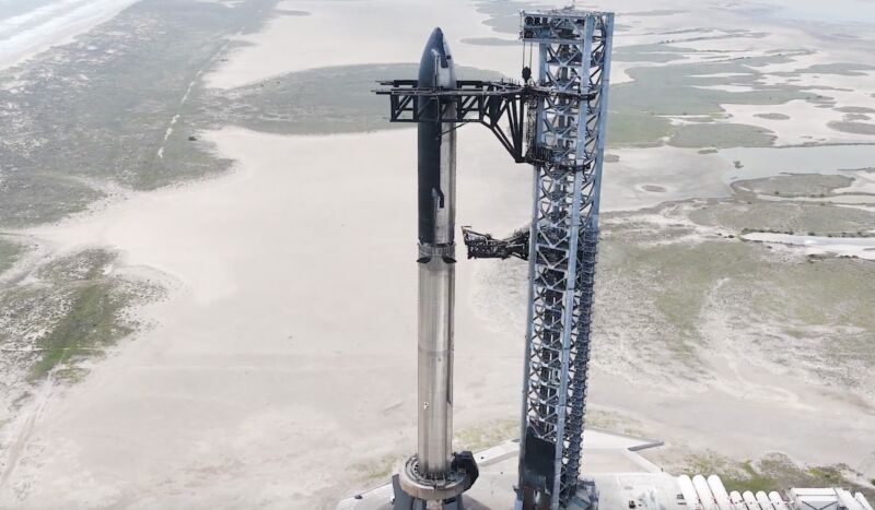 On Wednesday, SpaceX fully stacked the Super Heavy booster and Starship upper stage for the mega-rocket's next test flight from South Texas.