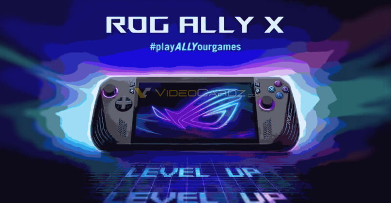 Heavily altered image of a ROG Ally X, with 