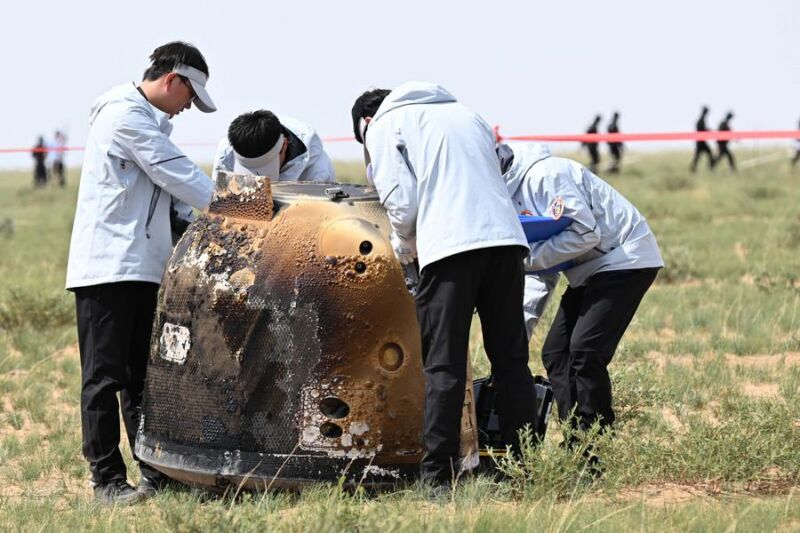 This photo taken on June 25, 2024, shows the retrieval site of the return capsule of the Chang'e-6 probe in Siziwang Banner, north China's Inner Mongolia Autonomous Region.