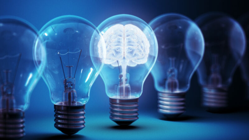 Illustration of a brain inside of a light bulb.