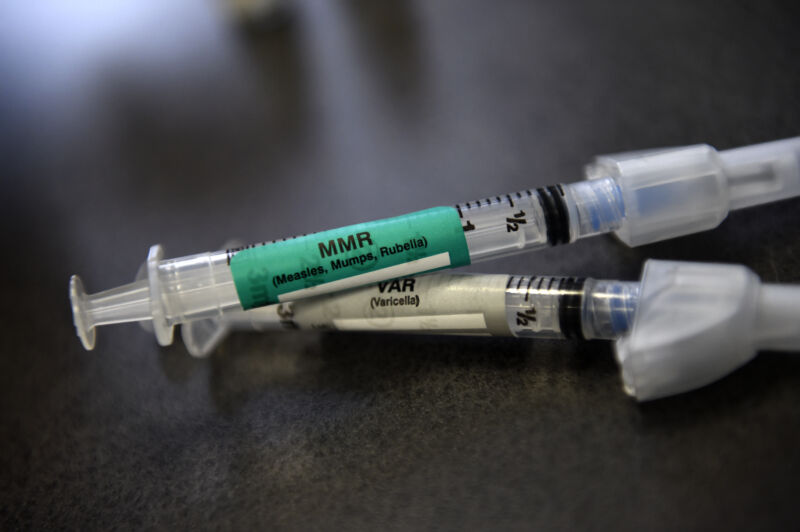 An MMR and VAR vaccine ready for a pediatric vaccination at Kaiser Permanente East Medical offices in Denver in 2015.