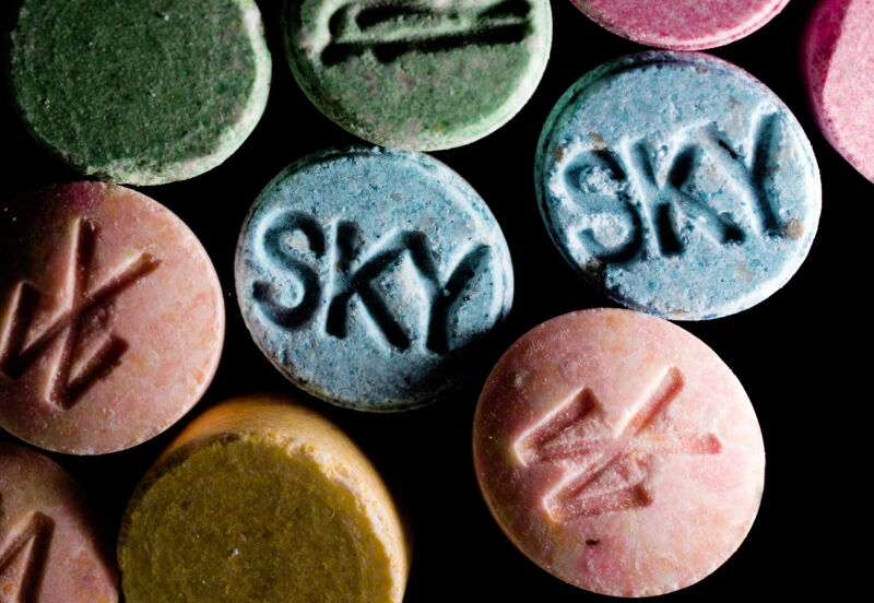 MDMA pills up close.