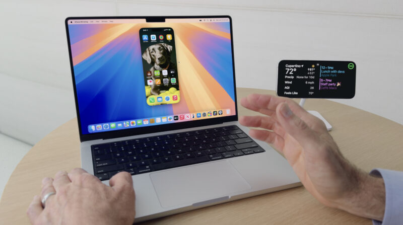 Using macOS S15 Sequoia to stream an iPhone's screen to a Mac while the iPhone stays locked.