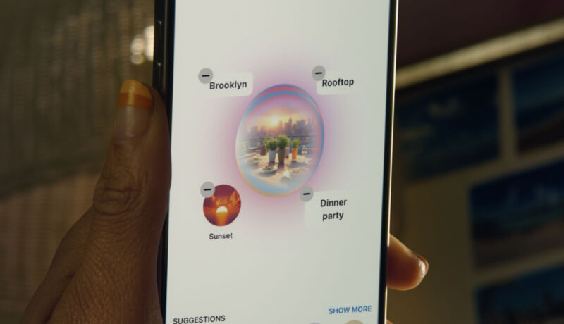 A photo of a hand holding an iPhone running the Image Playground experience in iOS 18