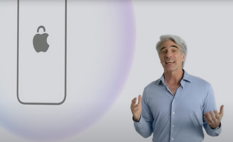 Apple Senior VP of Software Engineering Craig Federighi announces "Private Cloud Compute" at WWDC 2024.