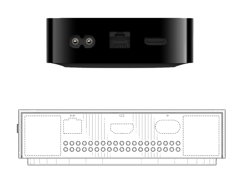 Le cloud Xbox comparé à une Apple TV 4K de génération actuelle, avec des tailles à peu près normalisées en fonction des tailles des ports HDMI et Ethernet.  La console Xbox aurait été un peu plus grande, mais pas de façon spectaculaire. 