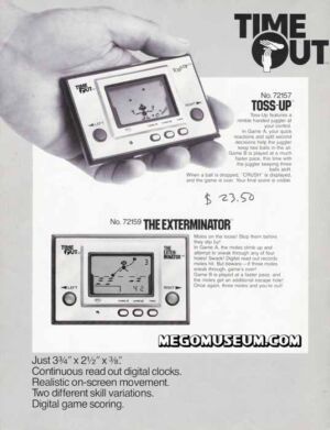 A 1980 Mego catalog sells Nintendo's Game &amp; Watch games under the toy company's "Time Out" branding.