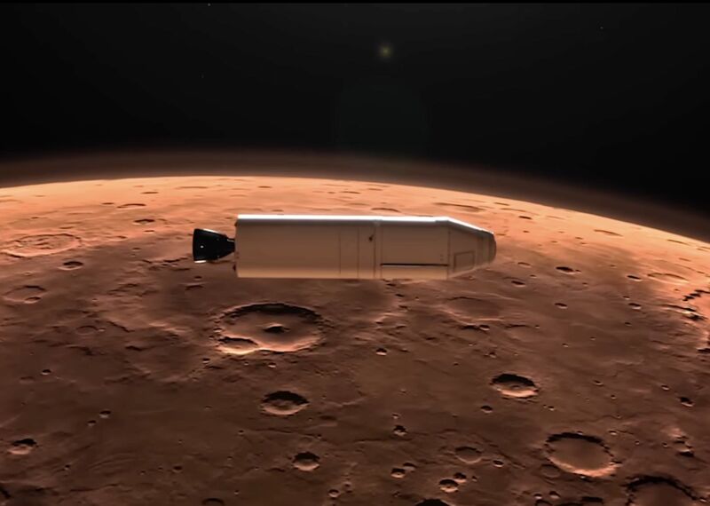 An artist's concept of a Mars Ascent Vehicle orbiting the red planet.