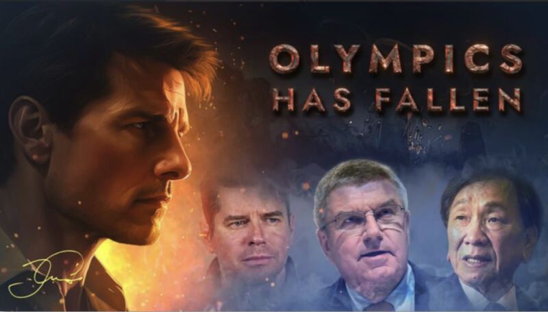 A visual from the fake documentary "Olympics Has Fallen" produced by Russia-affiliated influence actor Storm-1679.