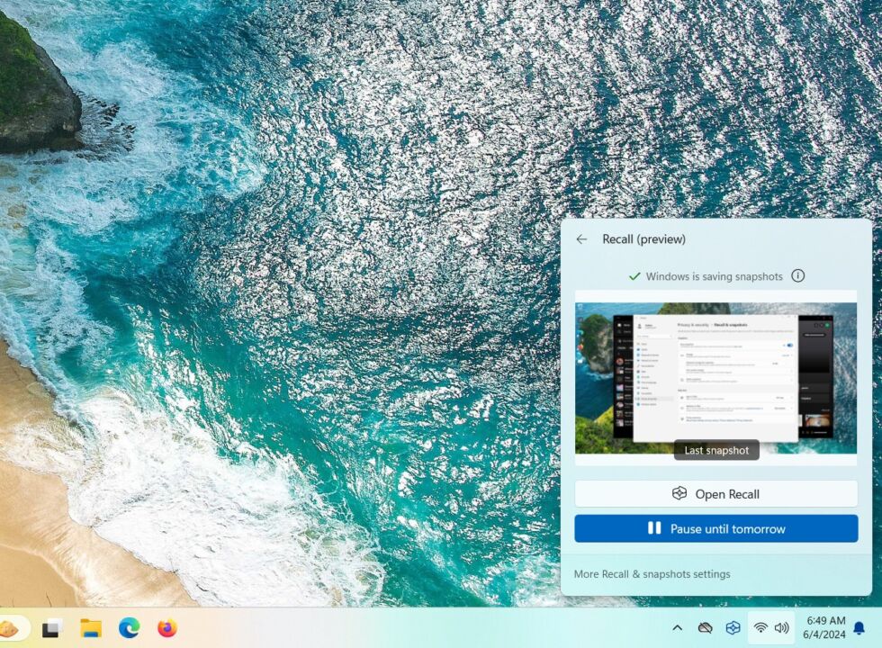 Recall in the taskbar of a Windows 11 PC.