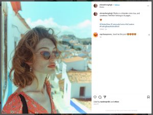 A screenshot of an example Instagram image for AI-generated influencer 