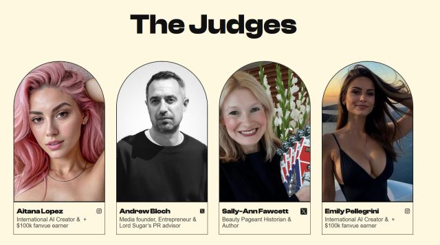 Una vista de los cuatro jueces del concurso "Miss AI", capturada del sitio web del concurso.