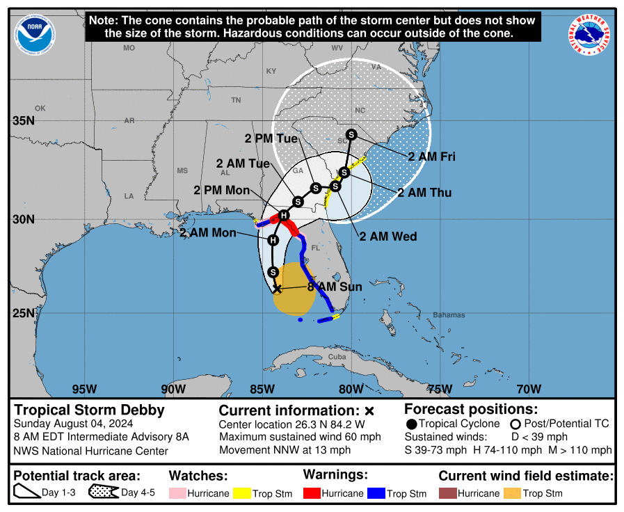 Debby is expected to meander next week.