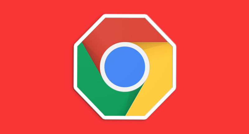 Chrome logo, squared off in the style of a popular ad-blocking logo