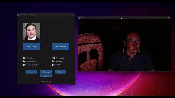 A demo created by the Deep-Live-Cam developer showing a face swap with Elon Musk.