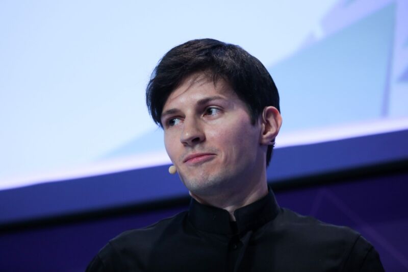 Telegram CEO Pavel Durov on stage at a tech conference.