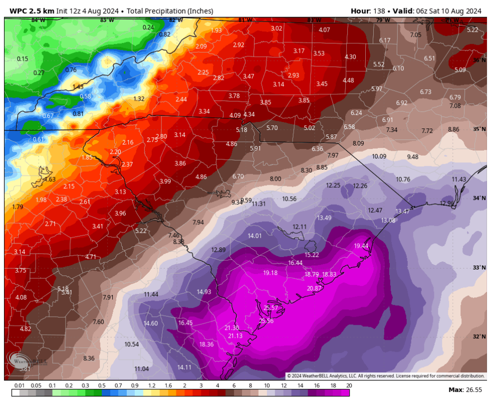 Rainfall accumulation forecast for next week from NOAA.