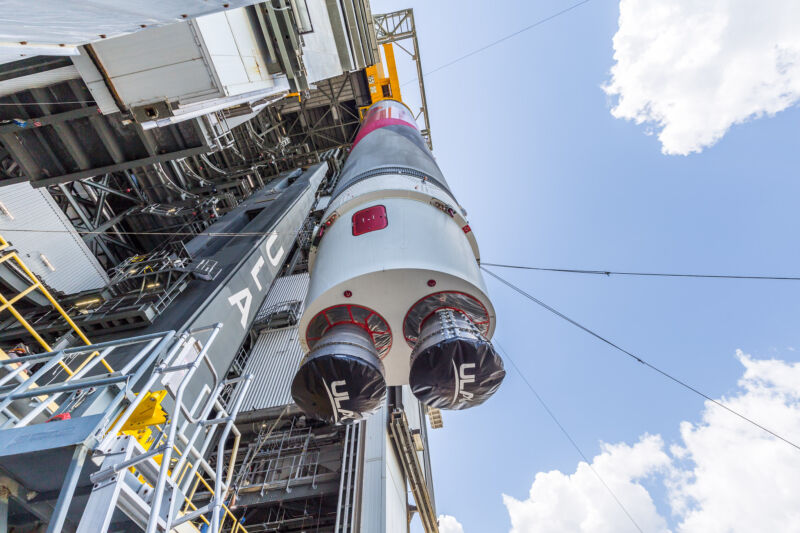 The first stage of ULA's second Vulcan rocket was raised onto its launch platform August 11 at Cape Canaveral Space Force Station, Florida.